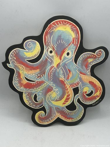 Painted Ceramic Octopus Art Panel signed Soomeen  (1 of 10)