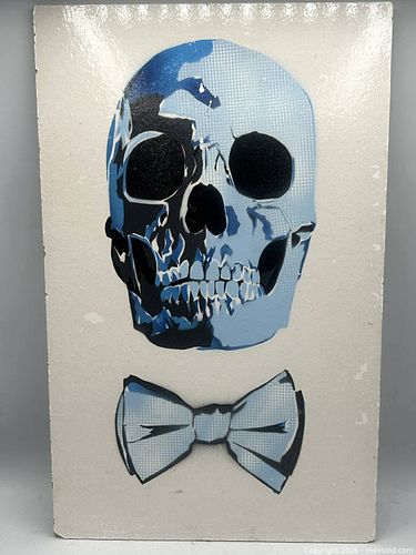 Signed 2018 Street Art Skull with Bow Tie Painting  (1 of 11)