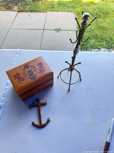 Made in Poland Wooden Jewelry Box with Metal Necklace Stand (1 of 6)
