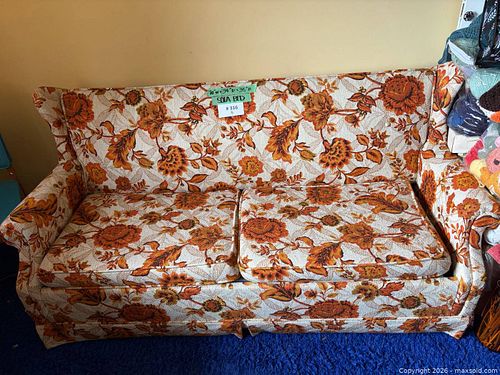 1970's 'Fashioniter' Orange Floral Hide-A-Bed Convertible Sofa (1 of 19)