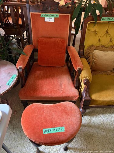 (2pc Set) Antique Terracotta Velvet High-Back Armchair & Footrest  (1 of 18)