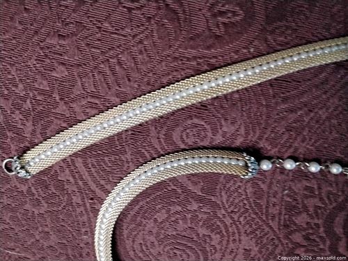 Vintage Gold Tone and Inlaid Pearl Choker & Bracelet (1 of 6)