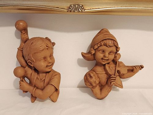 Pair of Children's Musical Wall Plaques, Boy & Girl, Terracotta Finish (1 of 4)