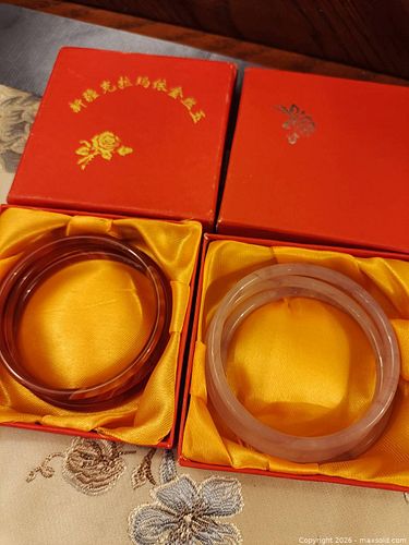 Set of 6 Jade/Natural Stone Bangle Bracelets, 6.5 cm Inner Diameter (1 of 7)