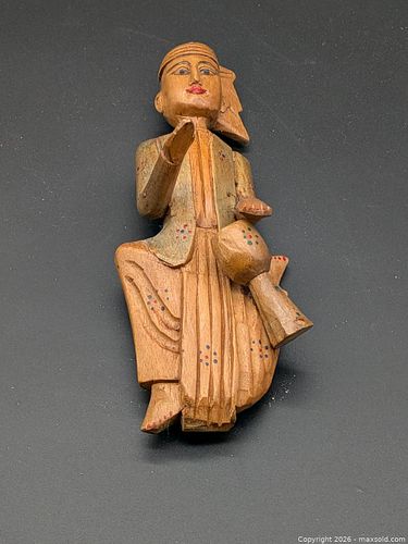 Hand-Carved Wooden Woman Playing the Drums (1 of 5)