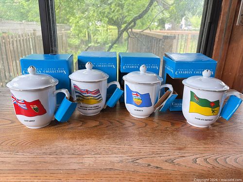 Set of 4 Porcelain Lidded Mugs with Canadian Provincial Flags (1 of 7)