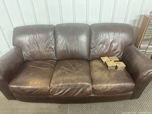 Dark Brown Genuine Leather 3-Seater Sofa with Rolled Arms (1 of 4)