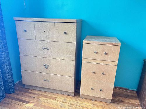 Mid-Century Light Oak Veneer Dresser Set, 2 Pieces (1 of 13)