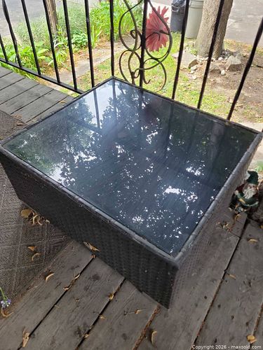 Square Outdoor Wicker Coffee Table with Glass Top (1 of 1)
