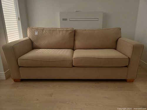 Beige/Tan 3-Seater Fabric Sofa with Wood Legs (1 of 3)