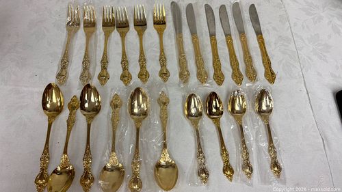 22 Piece Gold-Tone Ornate Baroque Flatware Set (1 of 6)