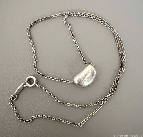 Vintage 925 Silver Tiffany & Co. Elsa Peretti Bean Pendant Necklace - Marked  (1 of 5)