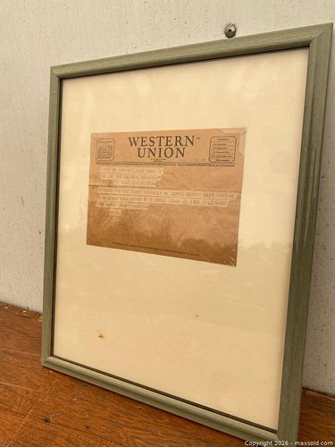Framed Western Union Telegram in Green Wood Frame, 11 x 14 in (1 of 3)
