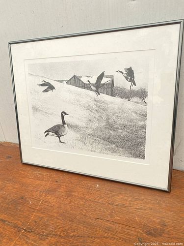 Matras signed limited edition framed print of geese, 1984 (1 of 5)