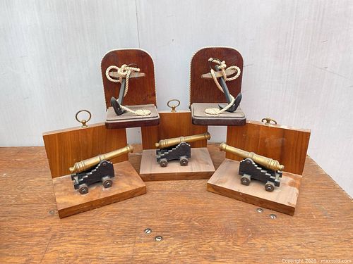 Mixed Wood, Brass and Cast Iron Nautical Bookends (1 of 5)
