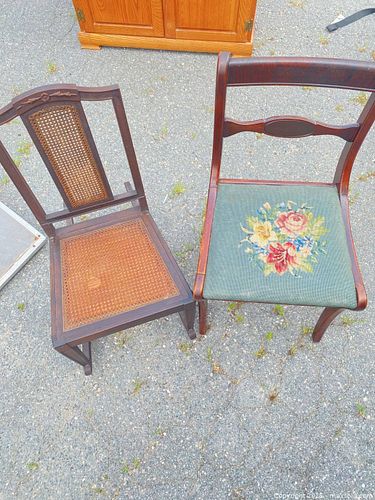 Pair of Vintage Traditional Mahogany Chairs with Caned & Needlepoint Seats (1 of 5)