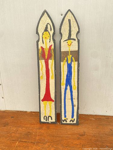 Pair of Wooden Folk Art Panels, Signed "BA" (1 of 7)
