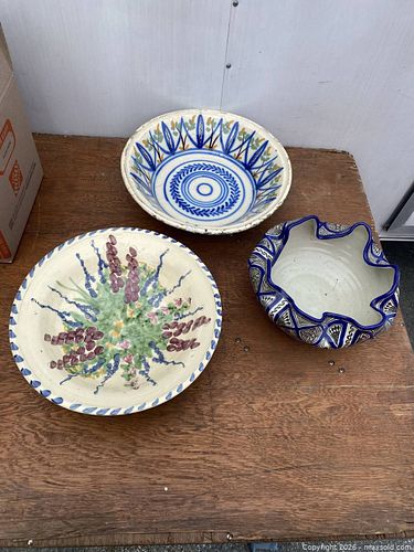 Set of Three Ceramic Bowls, approx 10–16in (1 of 7)