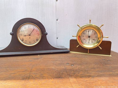 Seth Thomas Pair: Wooden Mantel Clock & Nautical Helm Clock (1 of 5)