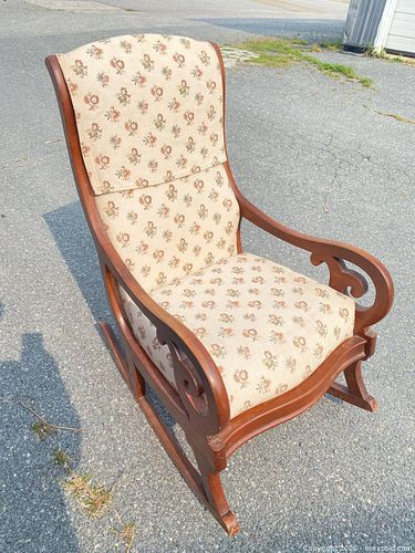 Victorian Eastlake Solid Wood Rocking Chair with Floral Tapestry (1 of 6)