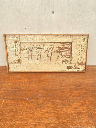 Wooden Folk/Primitive Wall Art with Figures and Signature (1 of 5)