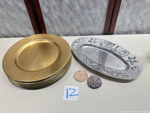 Mariposa Gold & Pewter Charger Set with Oval Platter (1 of 7)