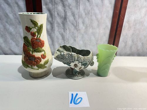 Vase, Planter & Bud Vase Trio — Ceramic, Glass & Jadite (1 of 6)