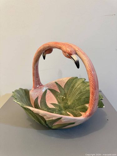 Vintage Fitz & Floyd Japan Double Flamingo Ceramic Basket ~ Retired  (1 of 7)