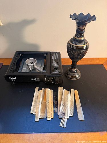Portable Butane Stove, Brass Decorative Vase & Assorted Combs (1 of 7)