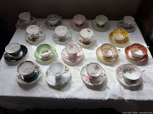 Mixed Porcelain/Bone China Teacup & Saucer Sets, 9 Pairs -jl (1 of 11)