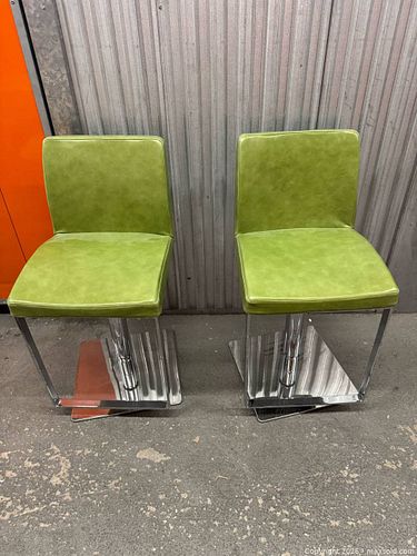 Lime Green Upholstered Bar Stool with Chrome Cantilever Base (1 of 9)