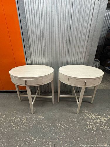 Pair of Bernhardt East Hampton Oval Nightstands, Cerused Linen (1 of 6)