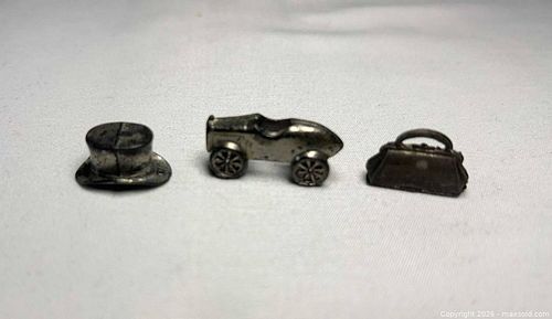 Vintage Monopoly game tokens, Hat, Car, Handbag (1 of 4)