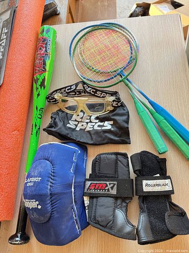 Youth Mixed Sports Equipment Set: Rackets, Pads, Goggles, Bat (1 of 7)