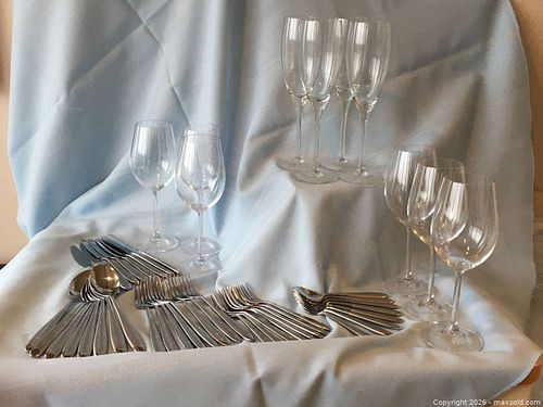 Stainless 40 Piece flatware set, 8 wine glasses  (1 of 5)