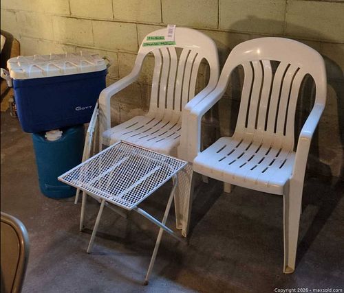 Outdoor Patio Set: 2 Chairs, 2 Folding Tables, Cooler & Water Jug (1 of 13)