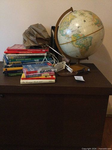 Vintage-Style Desk Globe with Travel Books, Knife & Small Lamp (1 of 4)