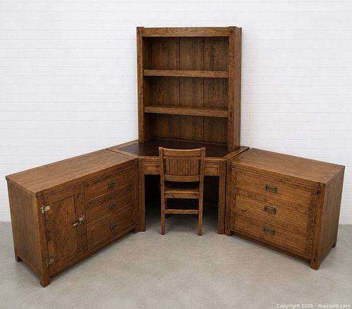Solid wood Mission/Rustic corner desk with hutch and file pedestals plus chair (1 of 20)