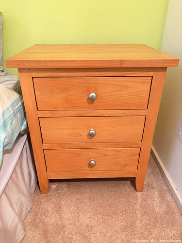 Solid Wood Nightstand with 3 Drawers, Brushed Nickel (1 of 11)