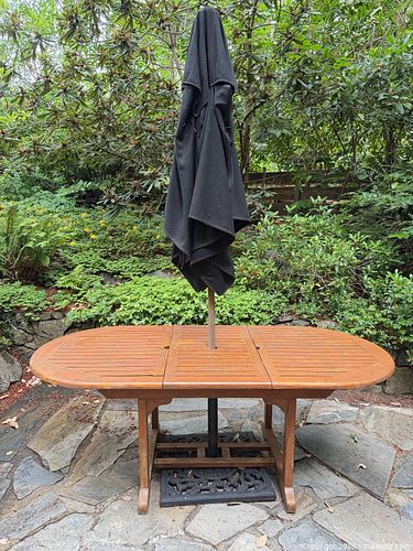 Teak Oval Outdoor Dining Table with Umbrella (1 of 6)