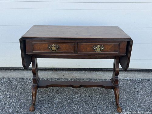 Antique Burl Wood Drop Leaf Sofa Table  (1 of 12)