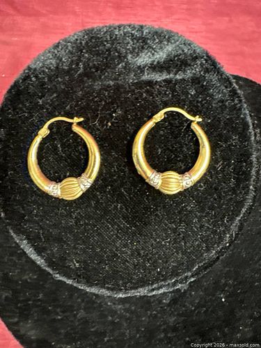 10K Gold Hoop Earrings, Hinged Snap Closure (1 of 3)