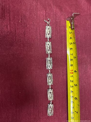 Vintage Filigree Sterling Silver/Pladium 950 Bracelet, 7 in (1 of 3)