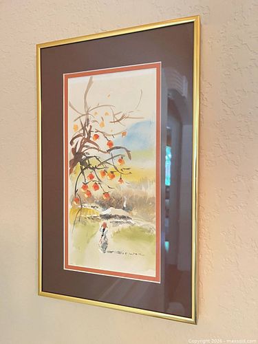 Framed Watercolor Print of Botanical Landscape, Gold Metal Frame (1 of 3)