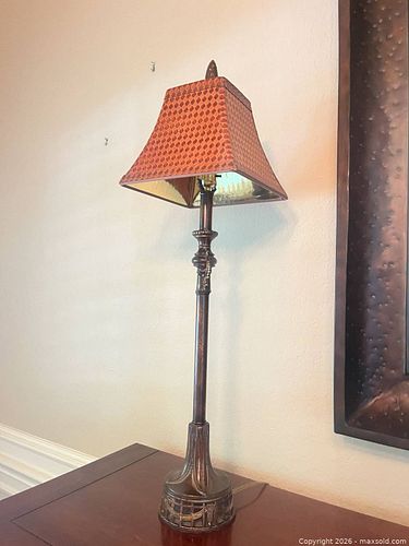 Traditional Antique-Style Bronze Table Lamp with Fabric Shade (1 of 4)