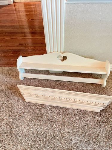 White Distressed Wood Wall Shelf, Farmhouse/Cottage, 18-30 in (1 of 2)