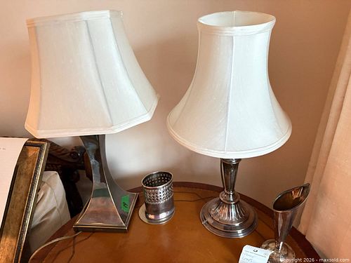 Silver-Plated Metal Table Lamp, Vase & Decorative Cup B (1 of 8)