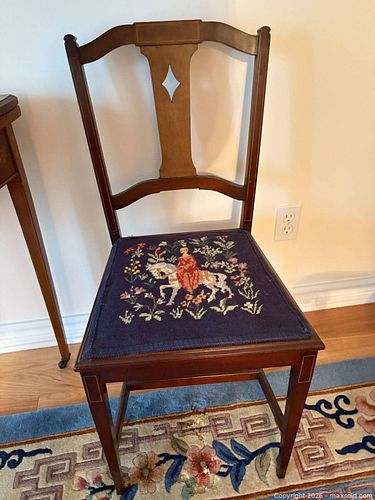 Vintage Side Chair with Navy Needlepoint Seat A (1 of 9)