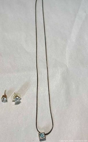 Silver-tone Necklace with Blue Topaz & Earrings Set 10k Gold (1 of 13)