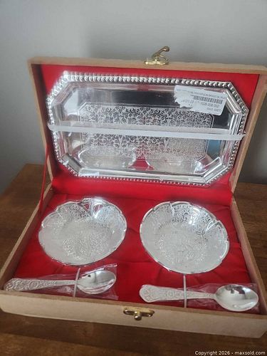 Brass & Silver-Plated Indian Serving Set with Tray (1 of 5)